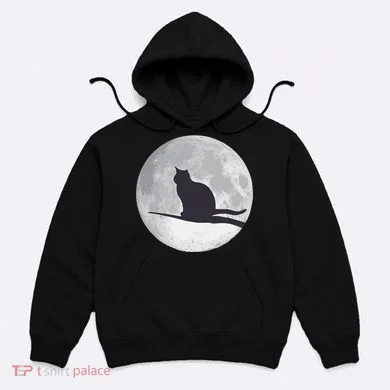 Full Moon Cat Silhouette Halloween Hoodie