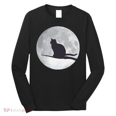 Full Moon Cat Silhouette Halloween Long Sleeve Shirt