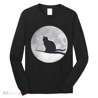 Full Moon Cat Silhouette Halloween Long Sleeve Shirt thumb 0