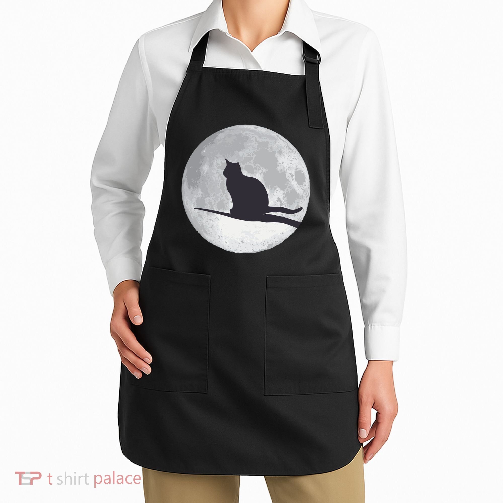Full Moon Cat Silhouette Halloween Apron