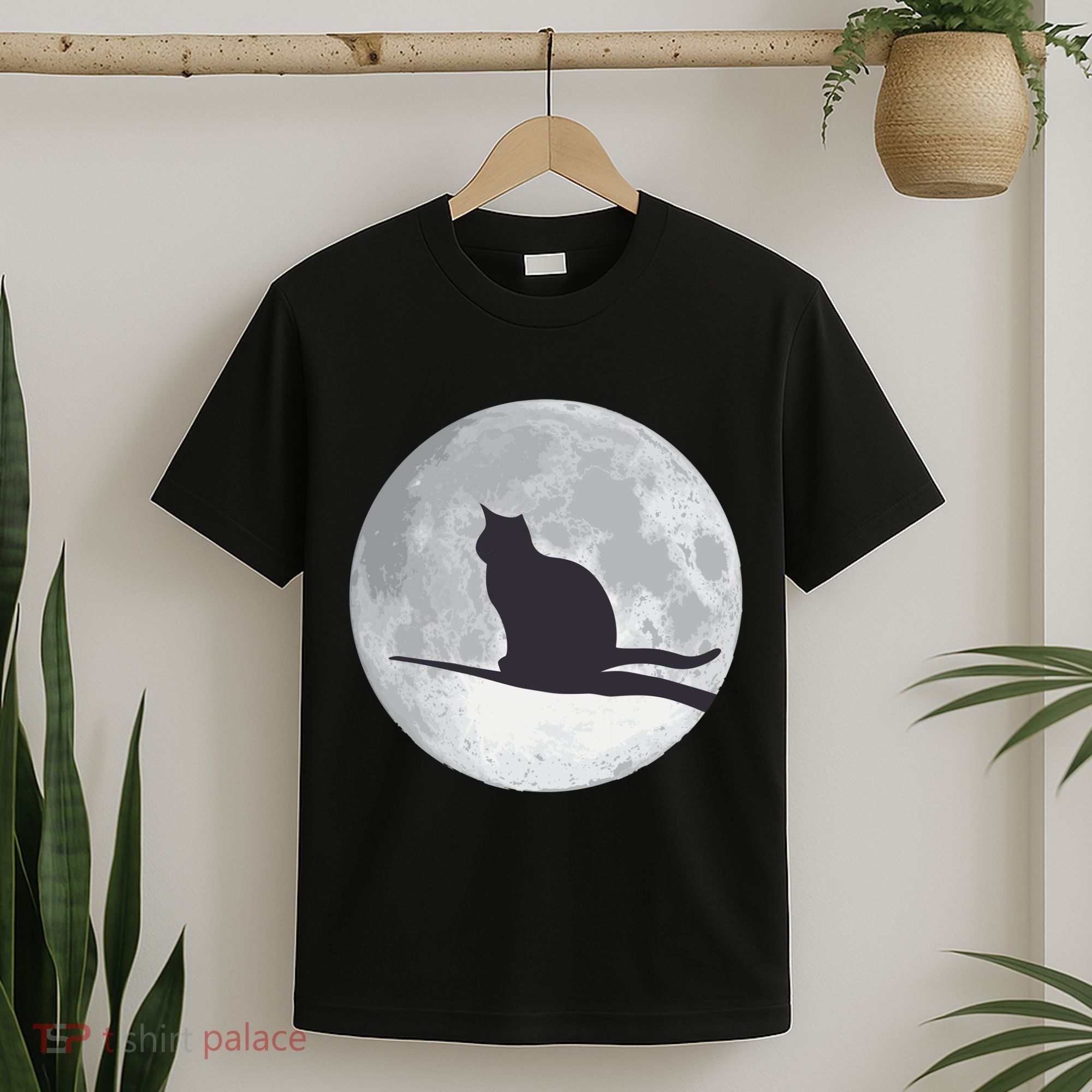 Full Moon Cat Silhouette Halloween T-Shirt