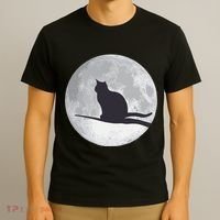 Full Moon Cat Silhouette Halloween T-Shirt thumb 3