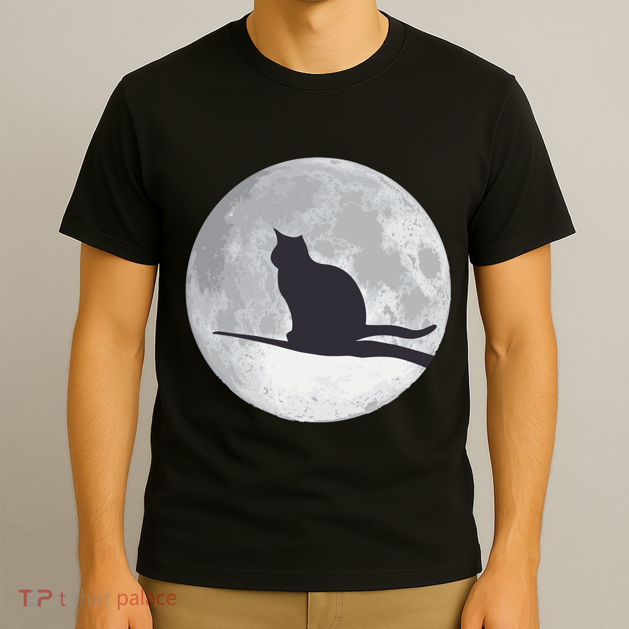 Full Moon Cat Silhouette Halloween T-Shirt