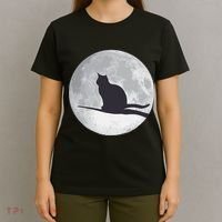 Full Moon Cat Silhouette Halloween T-Shirt thumb 4
