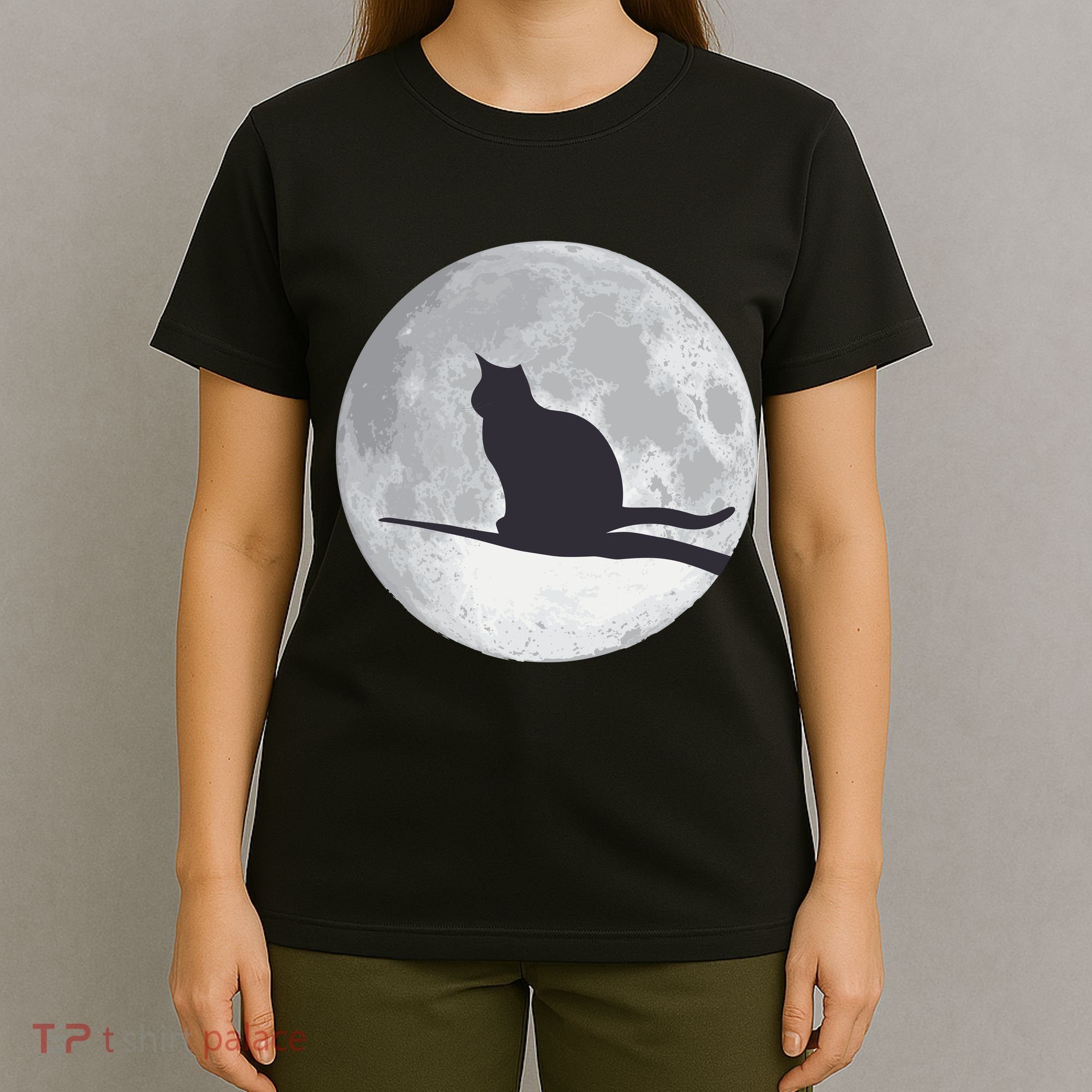 Full Moon Cat Silhouette Halloween T-Shirt