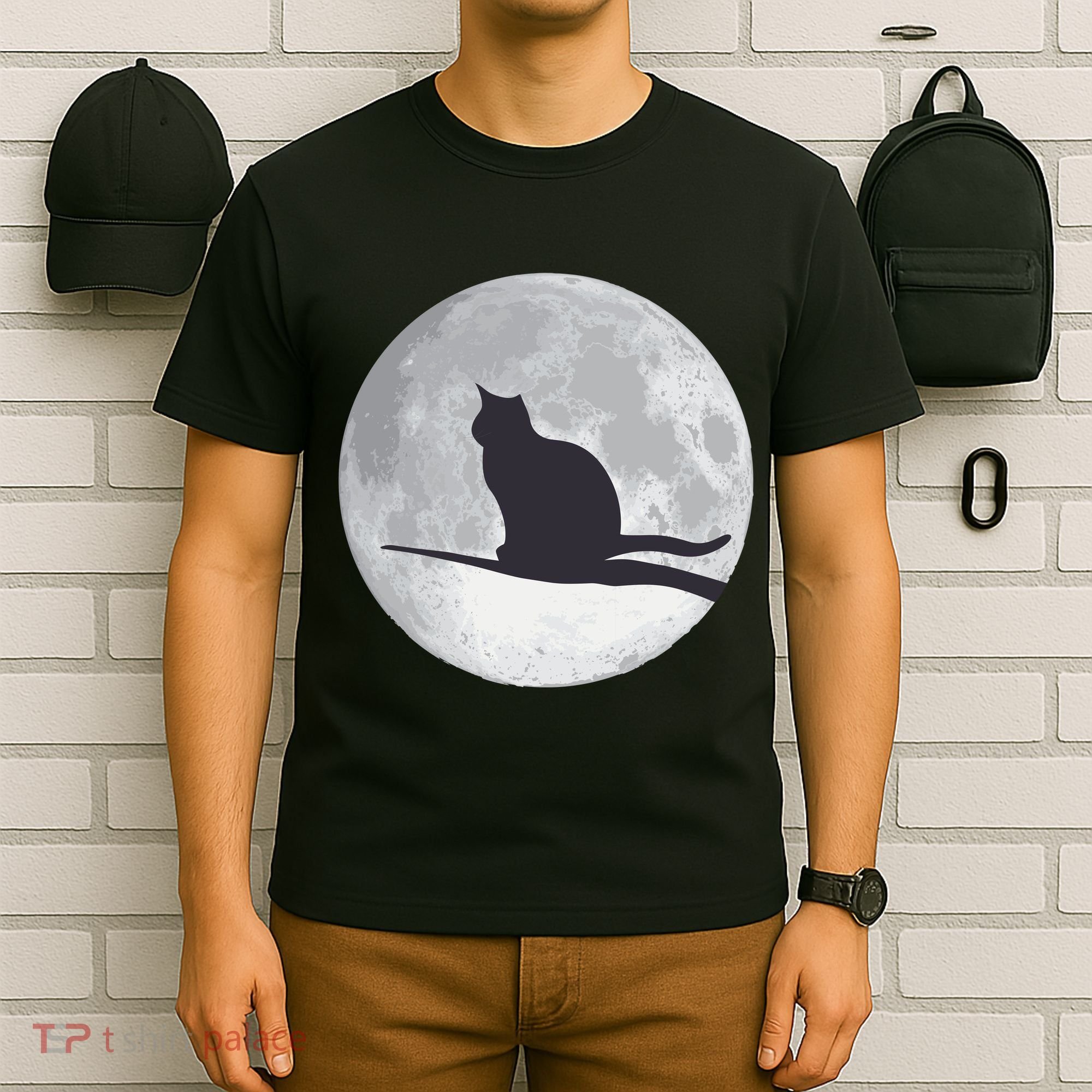 Full Moon Cat Silhouette Halloween T-Shirt