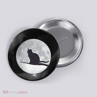 Full Moon Cat Silhouette Halloween Button thumb 0