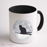 Full Moon Cat Silhouette Halloween Coffee Mug thumb 1