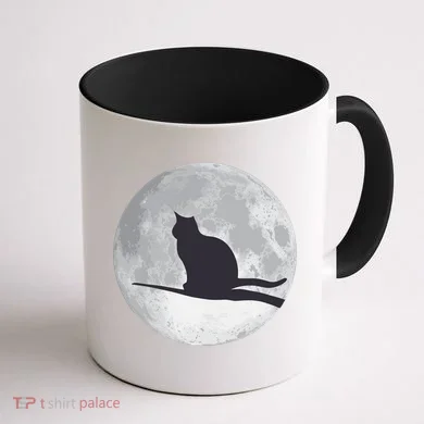 Full Moon Cat Silhouette Halloween Coffee Mug back