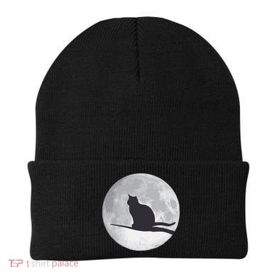 Full Moon Cat Silhouette Halloween Beanie