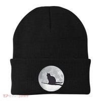 Full Moon Cat Silhouette Halloween Beanie thumb 0