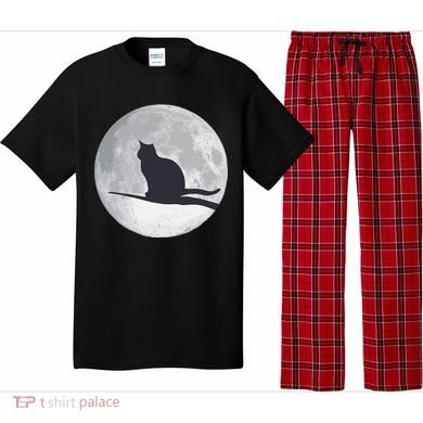Full Moon Cat Silhouette Halloween Pajama Set