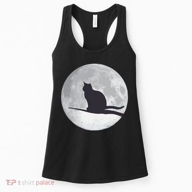 Full Moon Cat Silhouette Halloween Women's Tank Top