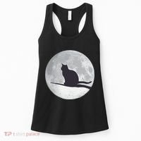 Full Moon Cat Silhouette Halloween Women's Tank Top thumb 0