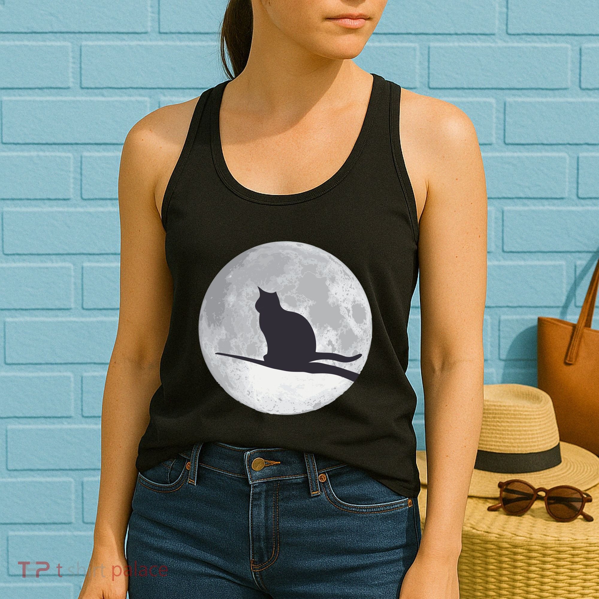 Full Moon Cat Silhouette Halloween Women's Tank Top