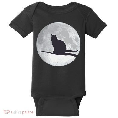 Full Moon Cat Silhouette Halloween Baby Bodysuit