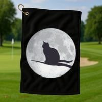 Full Moon Cat Silhouette Halloween Golf Towel thumb 1