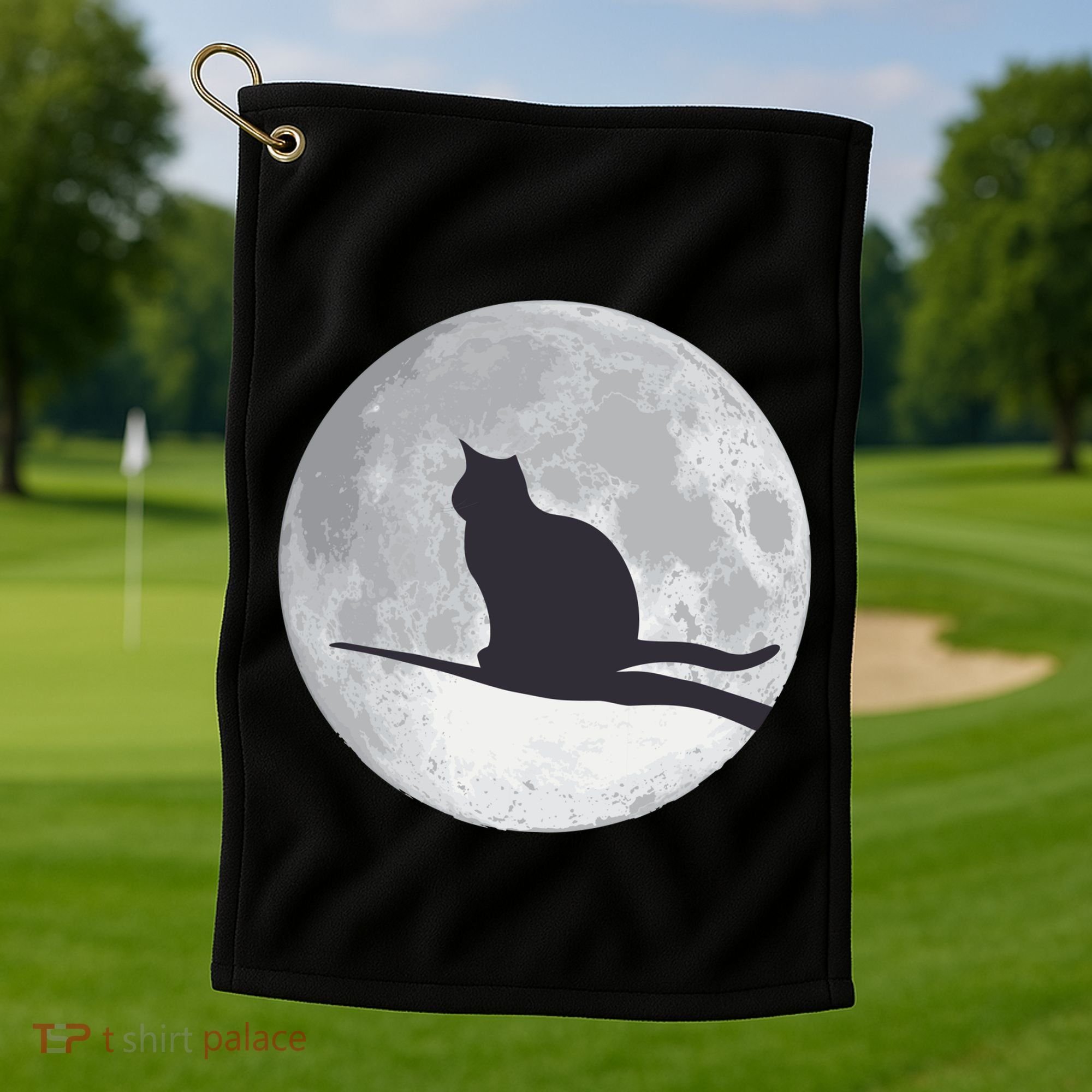 Full Moon Cat Silhouette Halloween Golf Towel