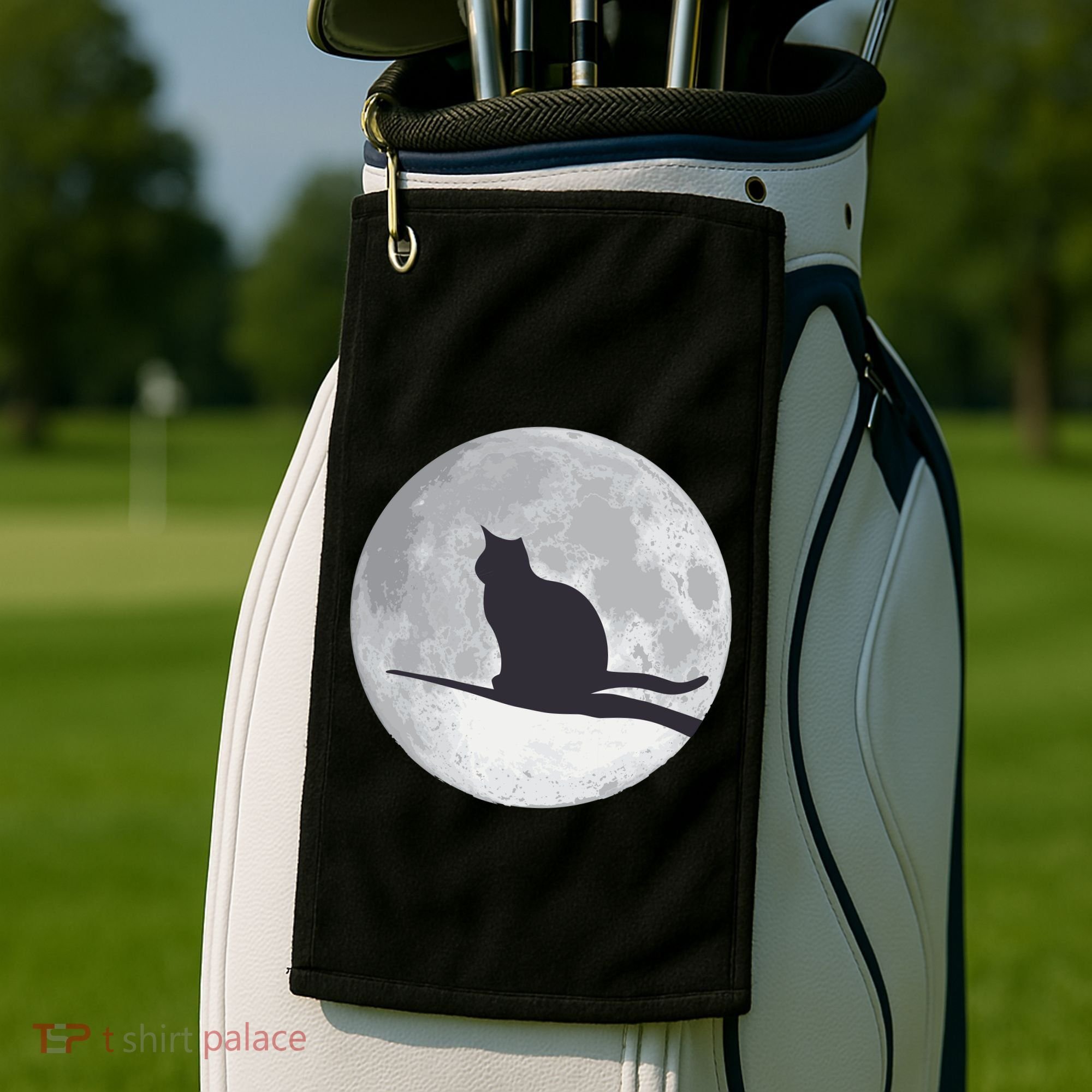 Full Moon Cat Silhouette Halloween Golf Towel