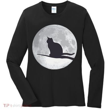 Full Moon Cat Silhouette Halloween Women's Long Sleeve Shirt