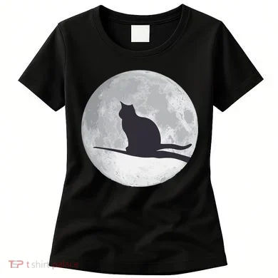 Full Moon Cat Silhouette Halloween Women's T-Shirt