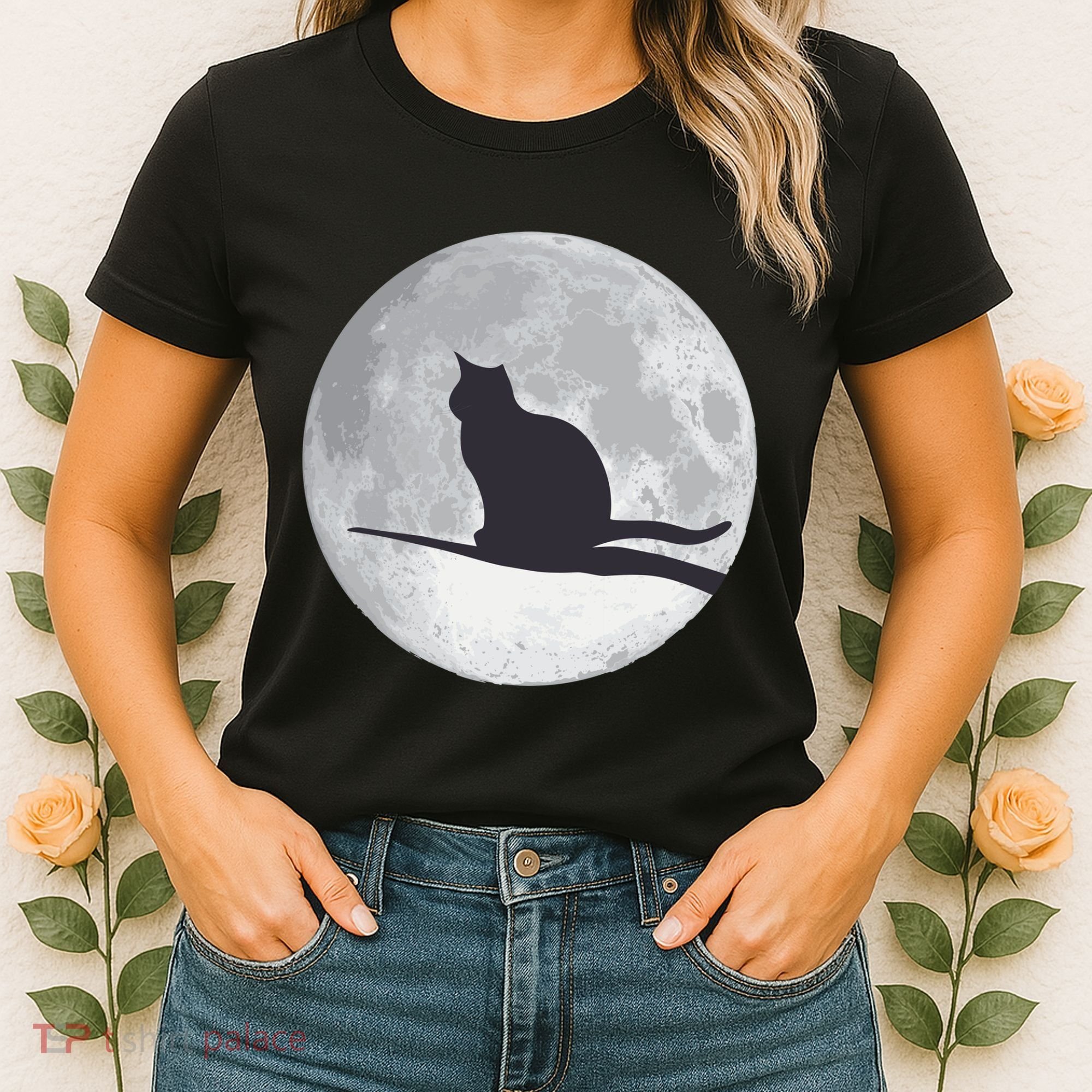 Full Moon Cat Silhouette Halloween Women's T-Shirt