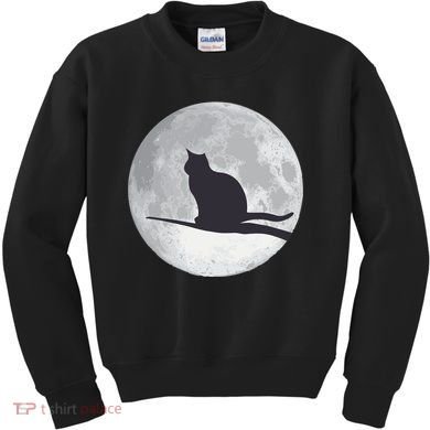 Full Moon Cat Silhouette Halloween Kids Sweatshirt