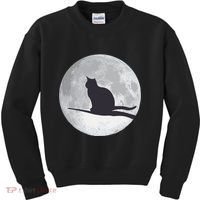Full Moon Cat Silhouette Halloween Kids Sweatshirt thumb 0