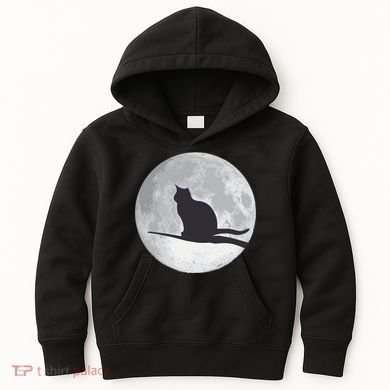 Full Moon Cat Silhouette Halloween Kids Hoodie
