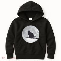 Full Moon Cat Silhouette Halloween Kids Hoodie thumb 0