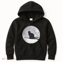Full Moon Cat Silhouette Halloween Kids Hoodie thumb 0