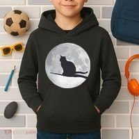 Full Moon Cat Silhouette Halloween Kids Hoodie thumb 2