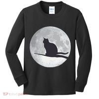 Full Moon Cat Silhouette Halloween Kids Long Sleeve Shirt thumb 0
