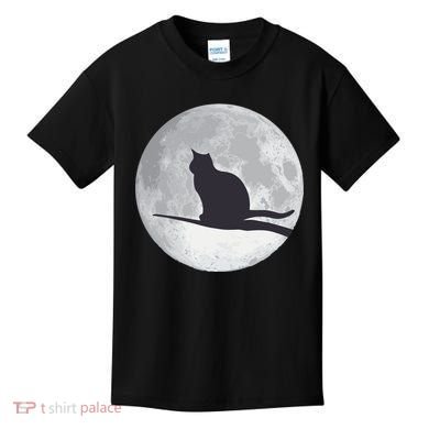 Full Moon Cat Silhouette Halloween Kids T-Shirt