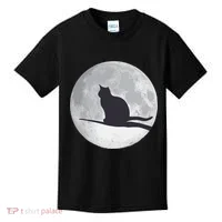 Full Moon Cat Silhouette Halloween Kids T-Shirt thumb 0