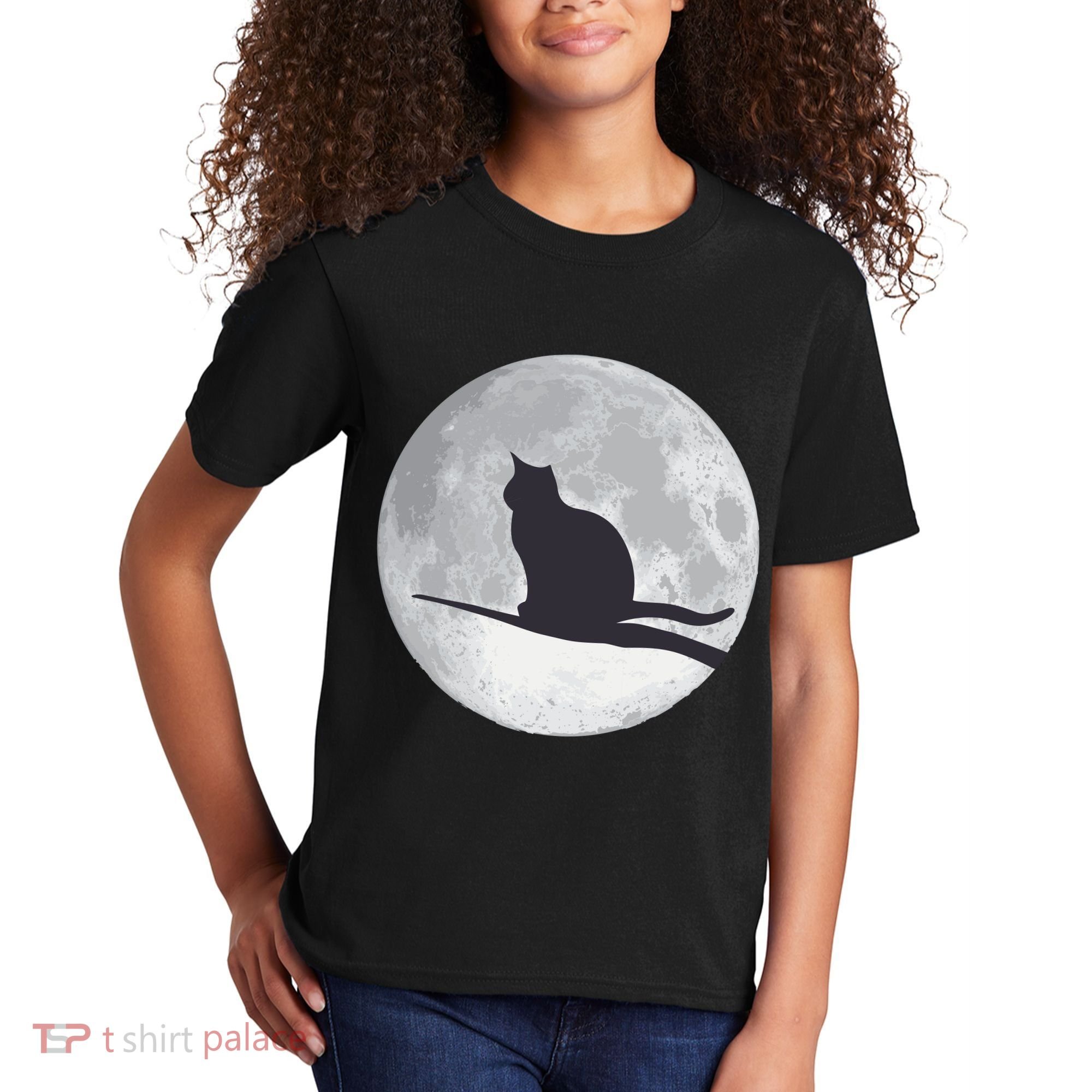 Full Moon Cat Silhouette Halloween Kids T-Shirt