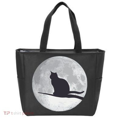 Full Moon Cat Silhouette Halloween Tote Bag