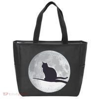 Full Moon Cat Silhouette Halloween Tote Bag thumb 0