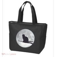 Full Moon Cat Silhouette Halloween Tote Bag thumb 3