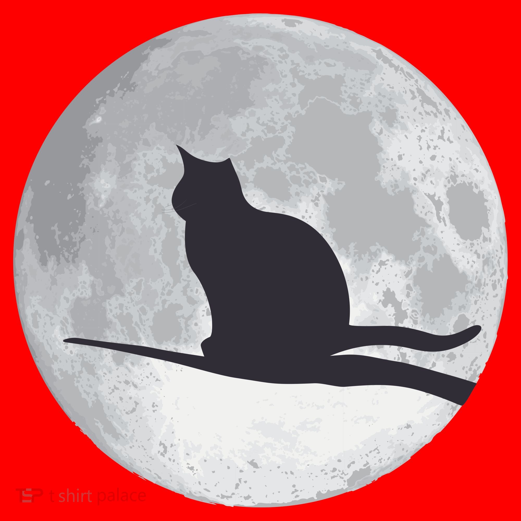 Full Moon Cat Silhouette Halloween Santa Hat