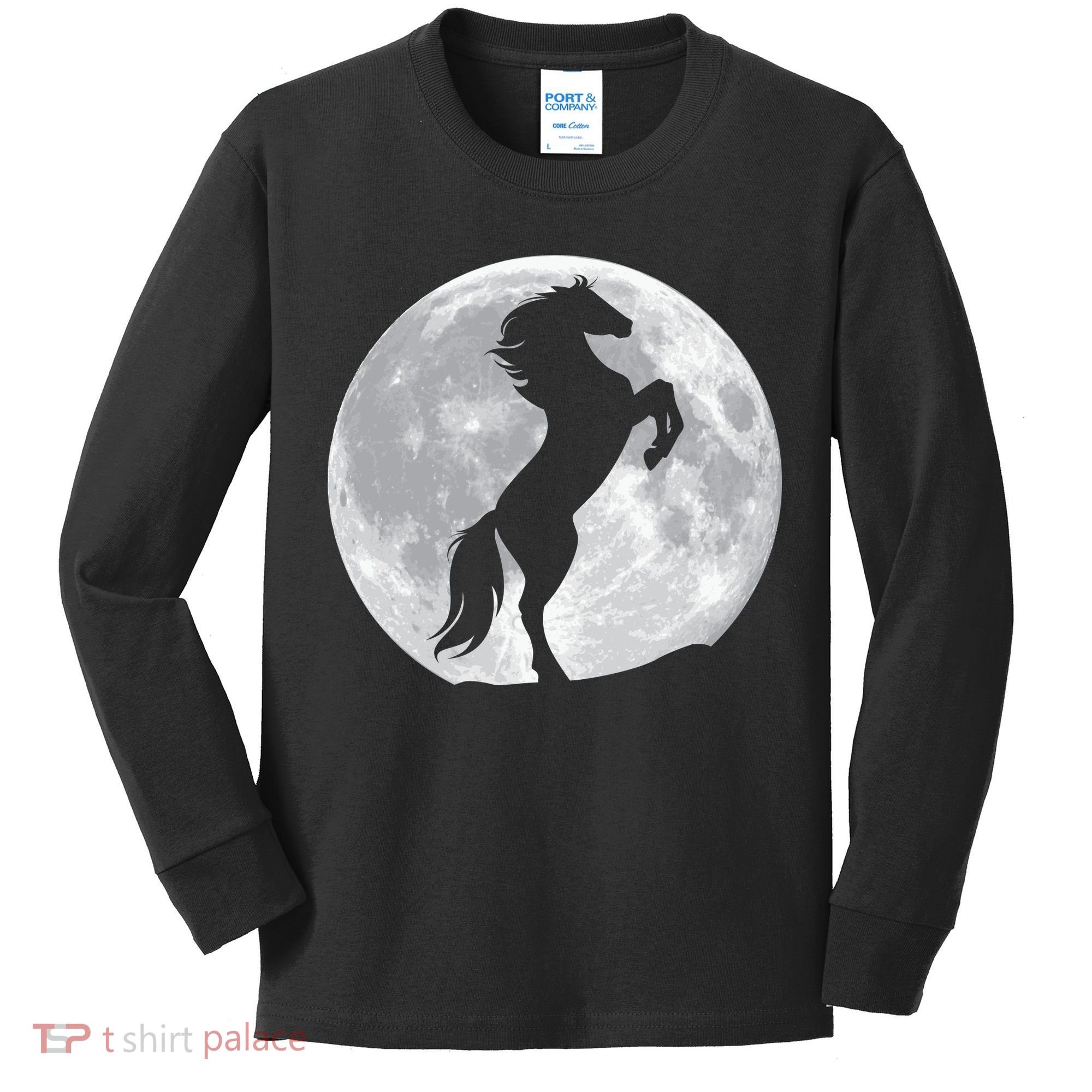 Full Moon Horse Kids Long Sleeve Shirt