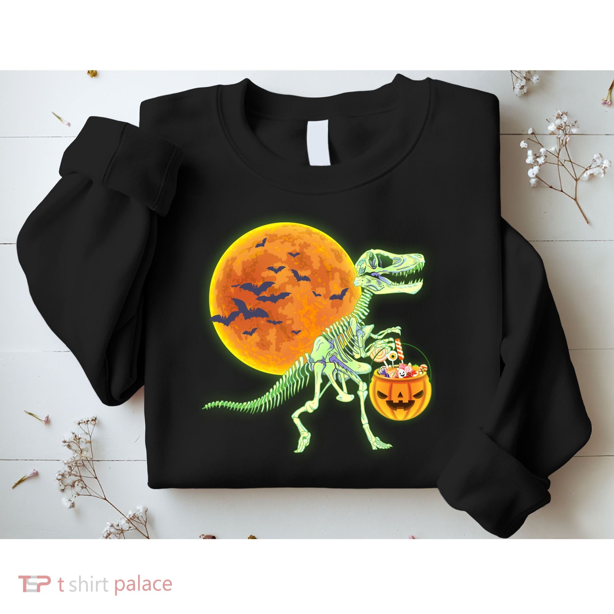 Full Moon T-Rex Dinosaur Skeleton Candy Sweatshirt