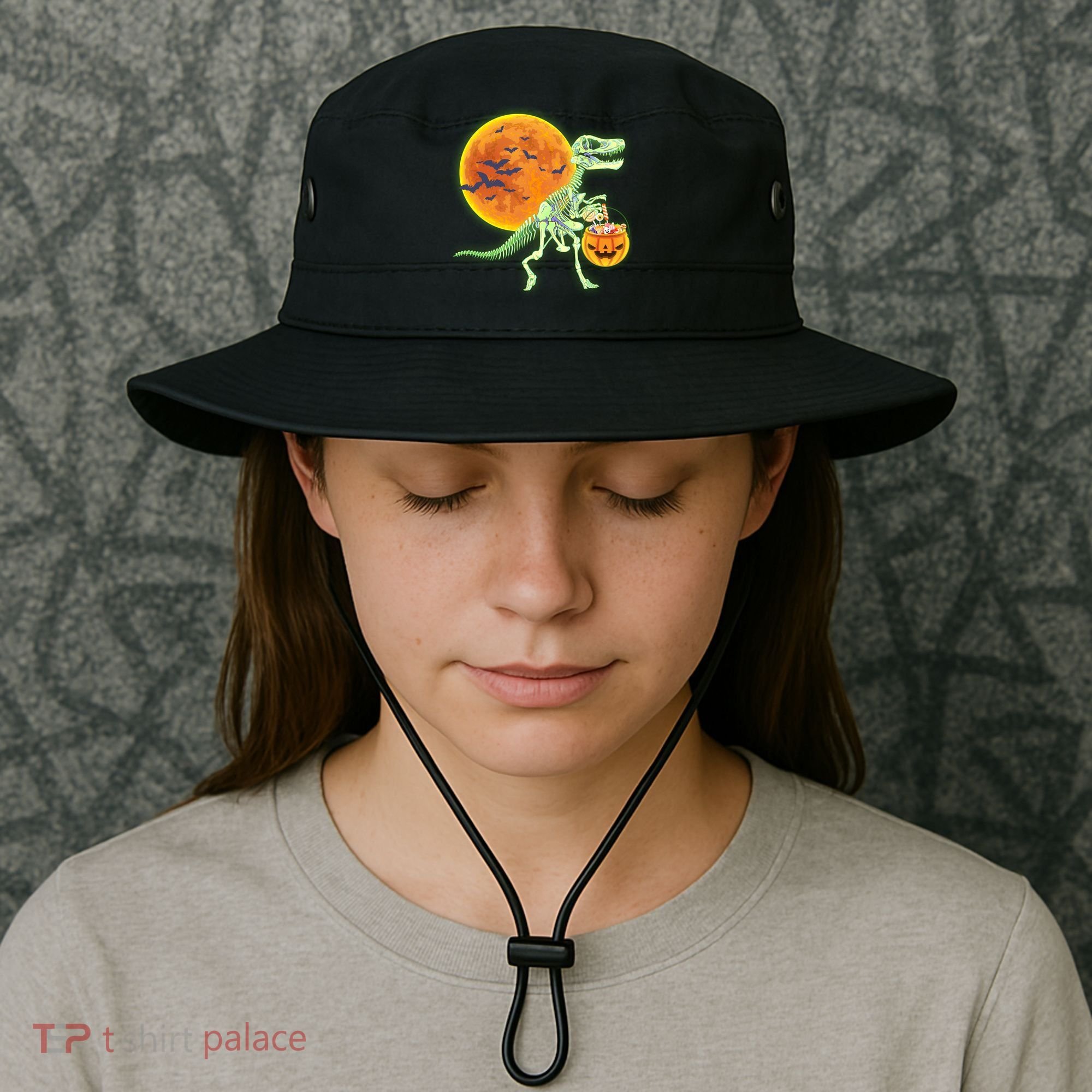 Full Moon T-Rex Dinosaur Skeleton Candy Bucket Hat