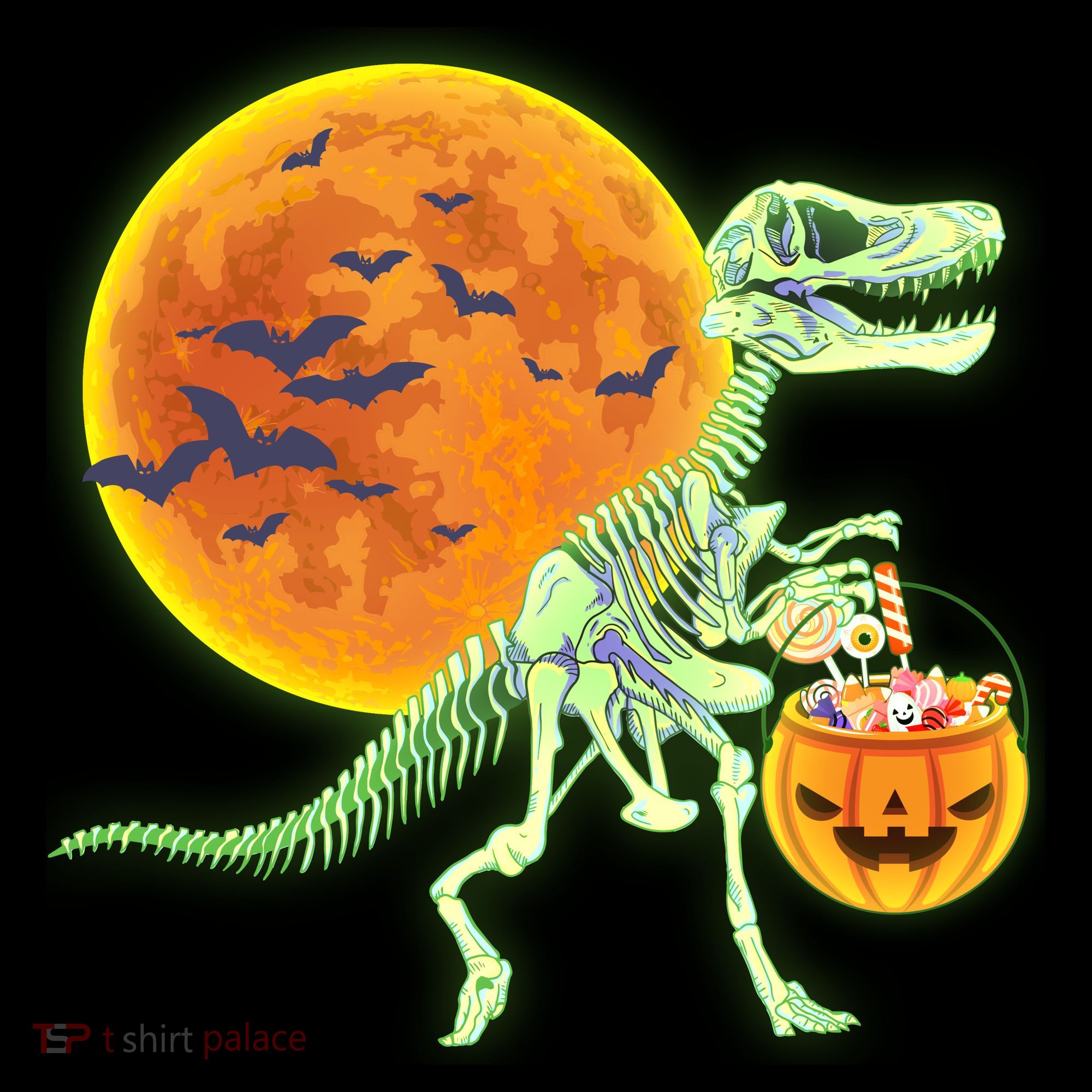 Full Moon T-Rex Dinosaur Skeleton Candy Women's Hoodie