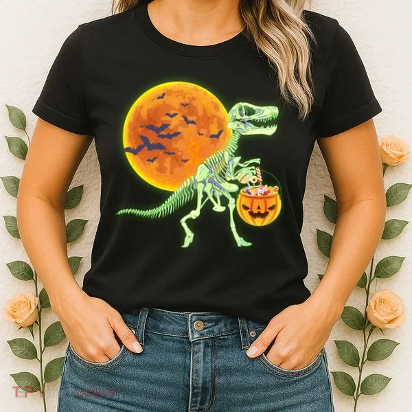 Full Moon T-Rex Dinosaur Skeleton Candy Women's T-Shirt