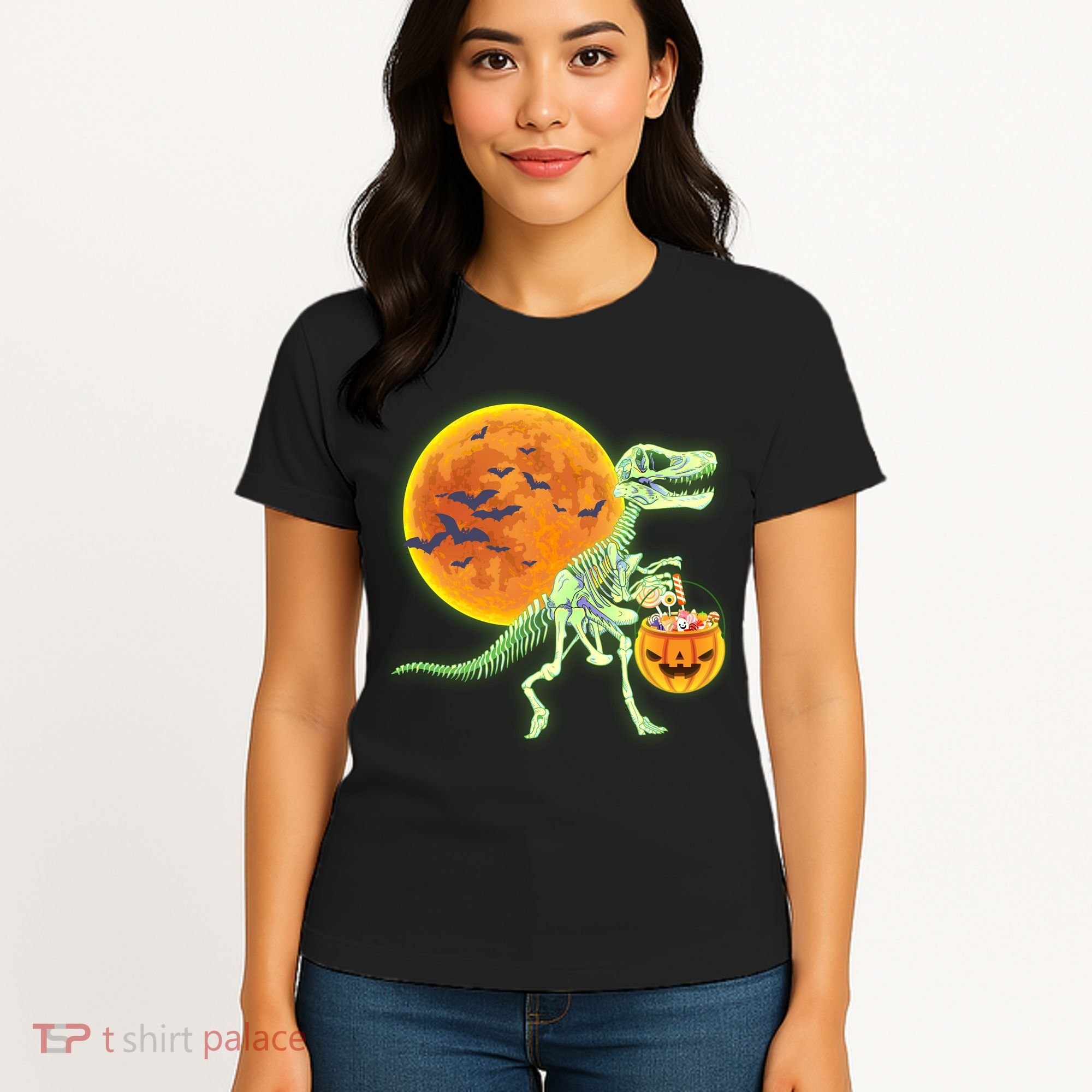 Full Moon T-Rex Dinosaur Skeleton Candy Women's T-Shirt