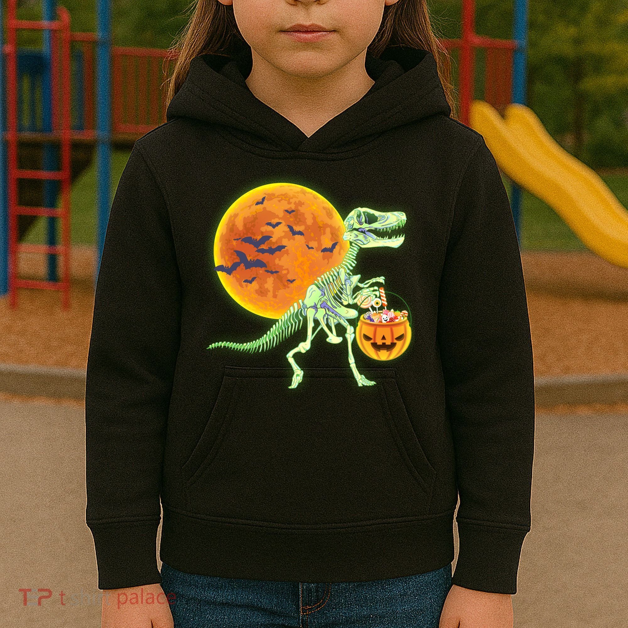 Full Moon T-Rex Dinosaur Skeleton Candy Kids Hoodie