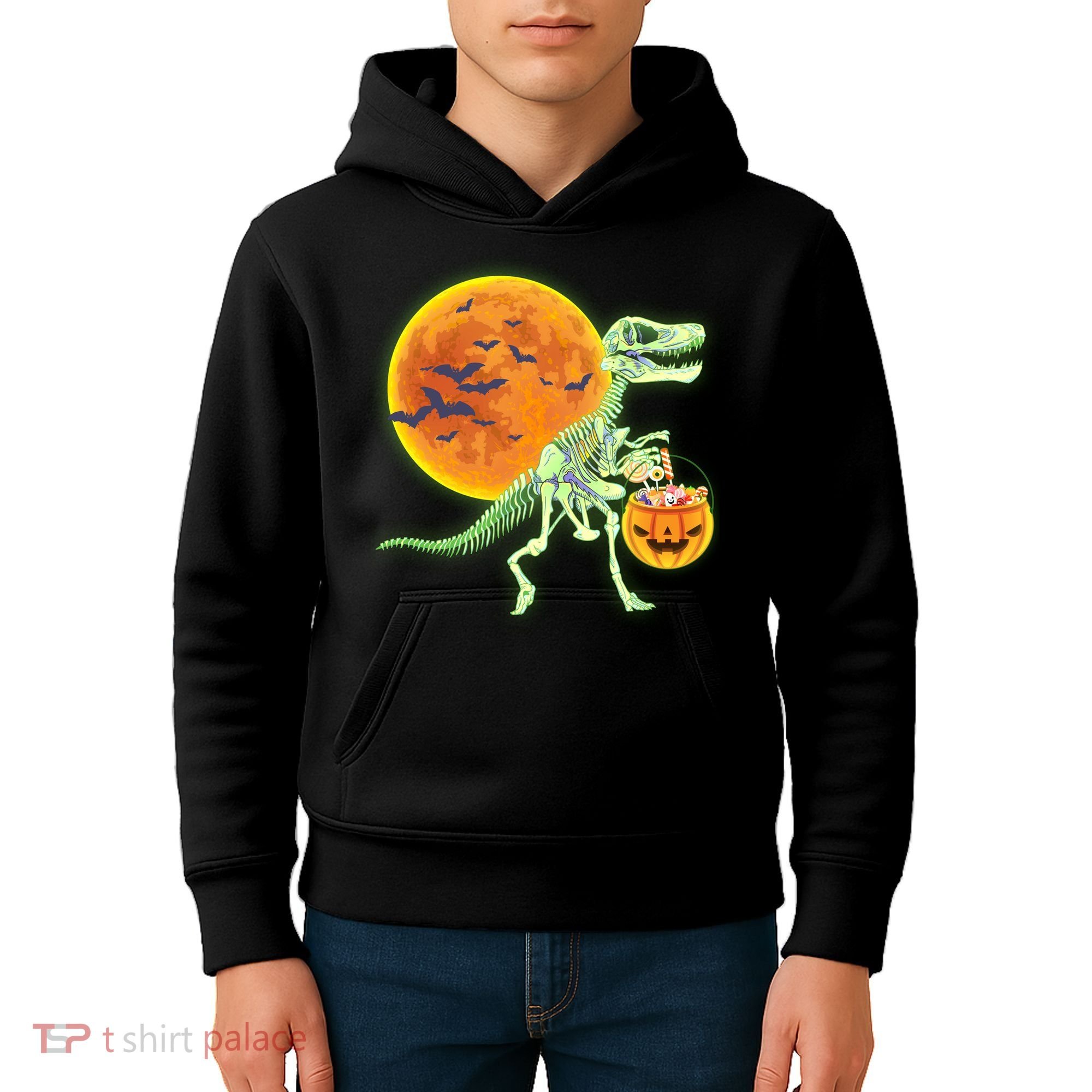 Full Moon T-Rex Dinosaur Skeleton Candy Kids Hoodie
