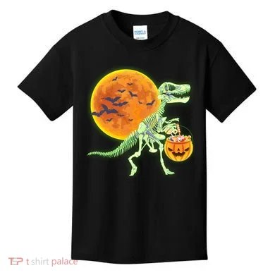 Full Moon T-Rex Dinosaur Skeleton Candy Kids T-Shirt