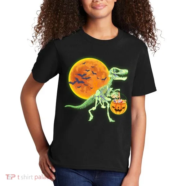 Full Moon T-Rex Dinosaur Skeleton Candy Kids T-Shirt